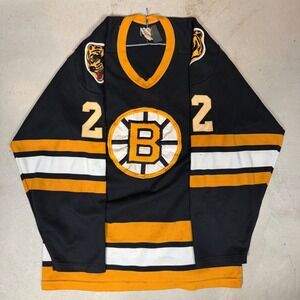 Vintage 80s Boston Bruins Hockey Jersey #22 Brad Park Sandow Knit Black Yellow L